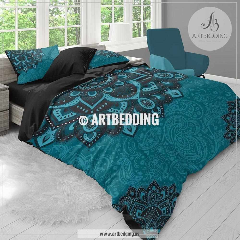 Bohemian Teal Bedding Dark Teal And Turquoise Mandala Duvet Cover