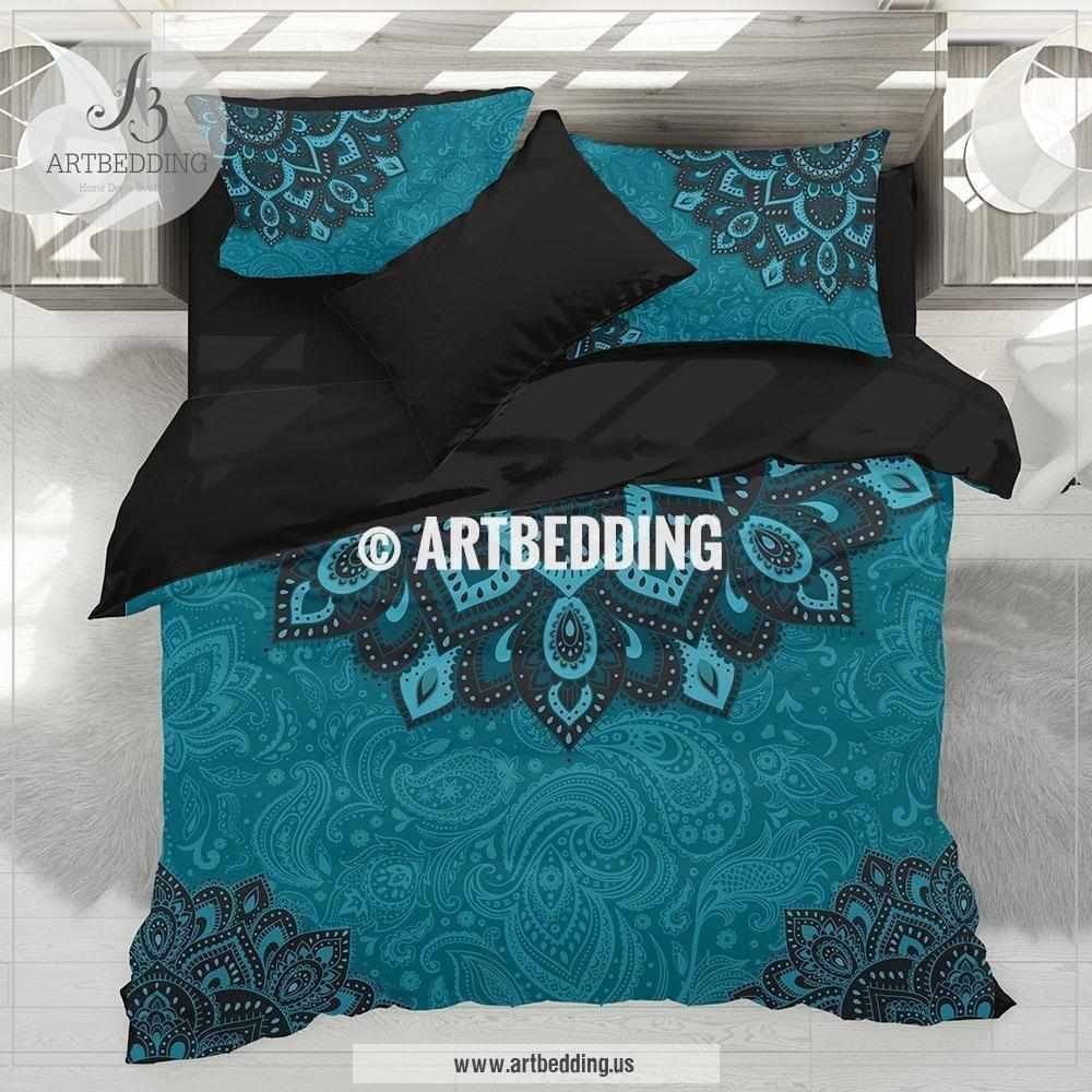 Bohemian Teal Bedding Dark Teal And Turquoise Mandala Duvet Cover