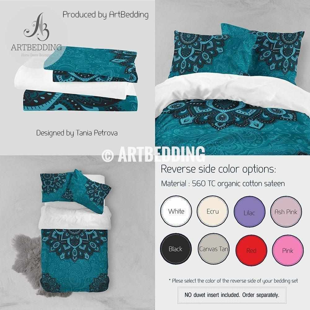 Bohemian Teal Bedding Dark Teal And Turquoise Mandala Duvet Cover