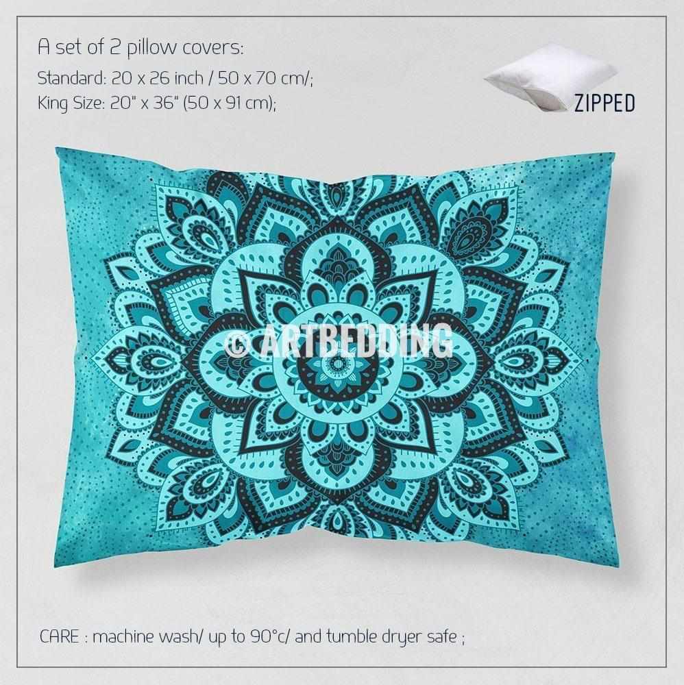 Mandala Bedding Aqua And Teal Blue Boho Duvet Cover Set Teal