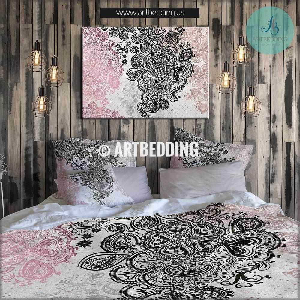 Boho Bedding Pink And Black Bedding Rose Gold Metallic Foil