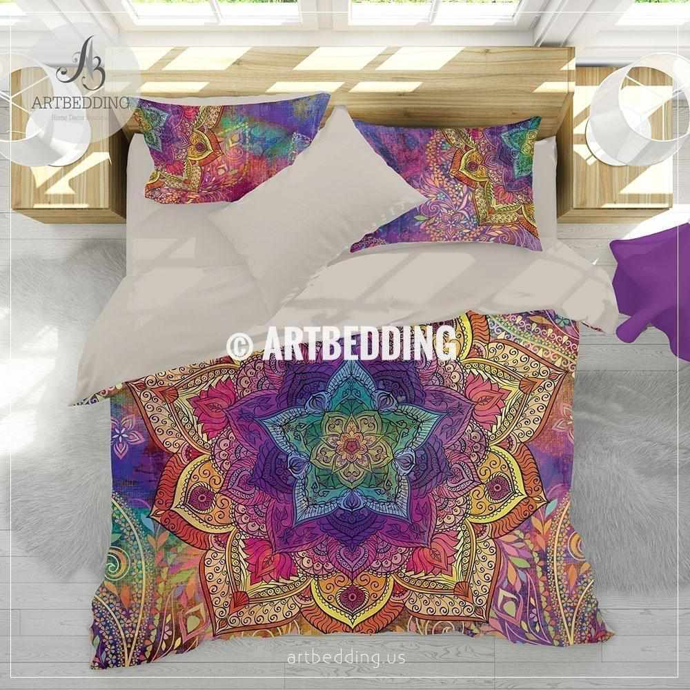 Boho Bedding Rainbow Mandala Bedding Rainbow Chakra Colors