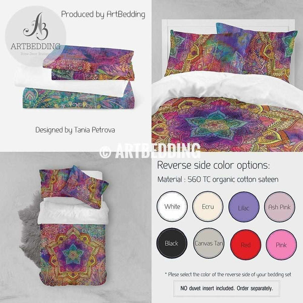 Boho bedding, Rainbow Mandala bedding, Rainbow chakra colors paisley ...
