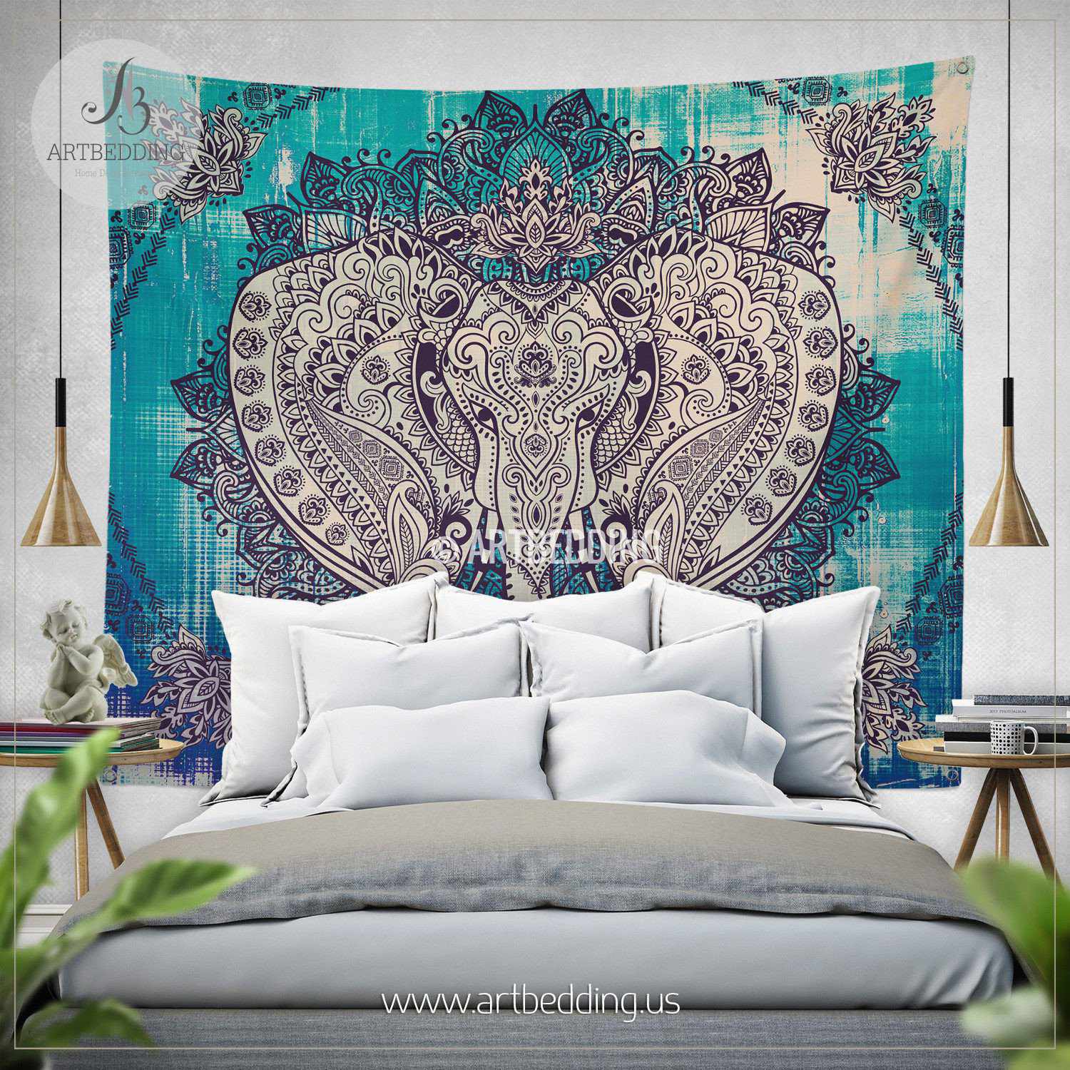 Boho Elephant Tapestry, Ganesh Elephant wall hanging, Indie shabby chic tapestry wall hanging ...