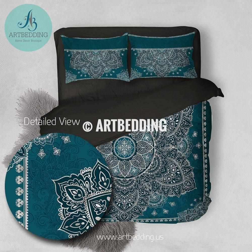 Boho Mandala Bedding Dark Teal Graphite Silver Mandala Duvet