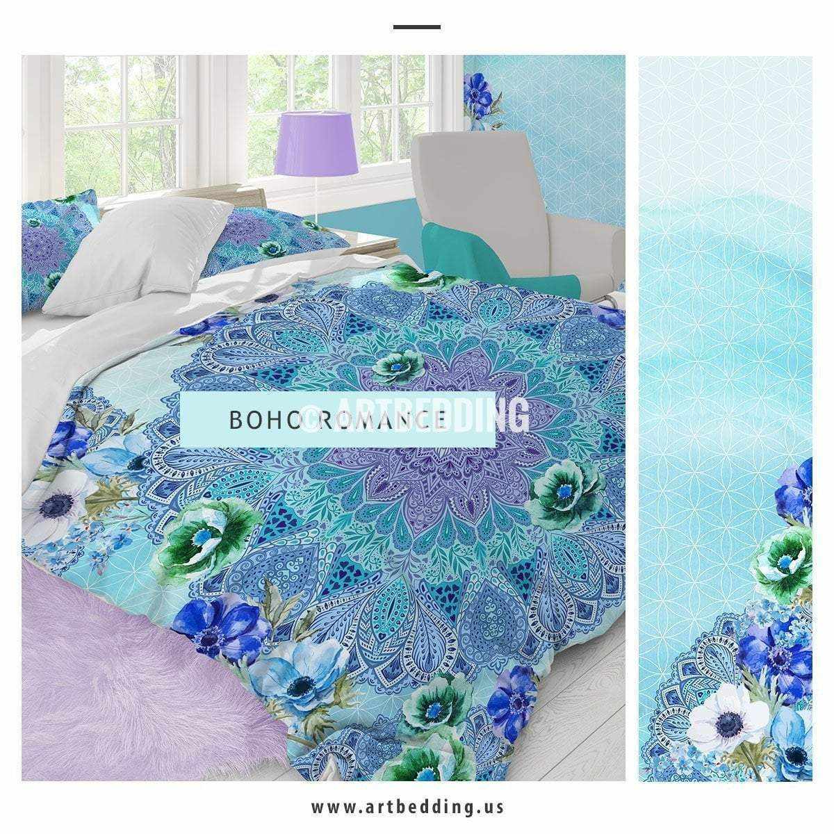 Turquoise mandala bedding, aqua turquoise Mandala duvet cover set