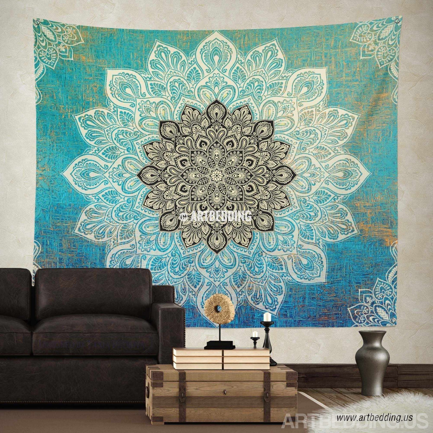 Round Mandala Tapestry or Beach Blanket, Set of 2 Hippie Boho Mandala  Tapestry, Indian Circle Tablecloth or Rug, Large Cotton Bohemian Yoga Mat  for