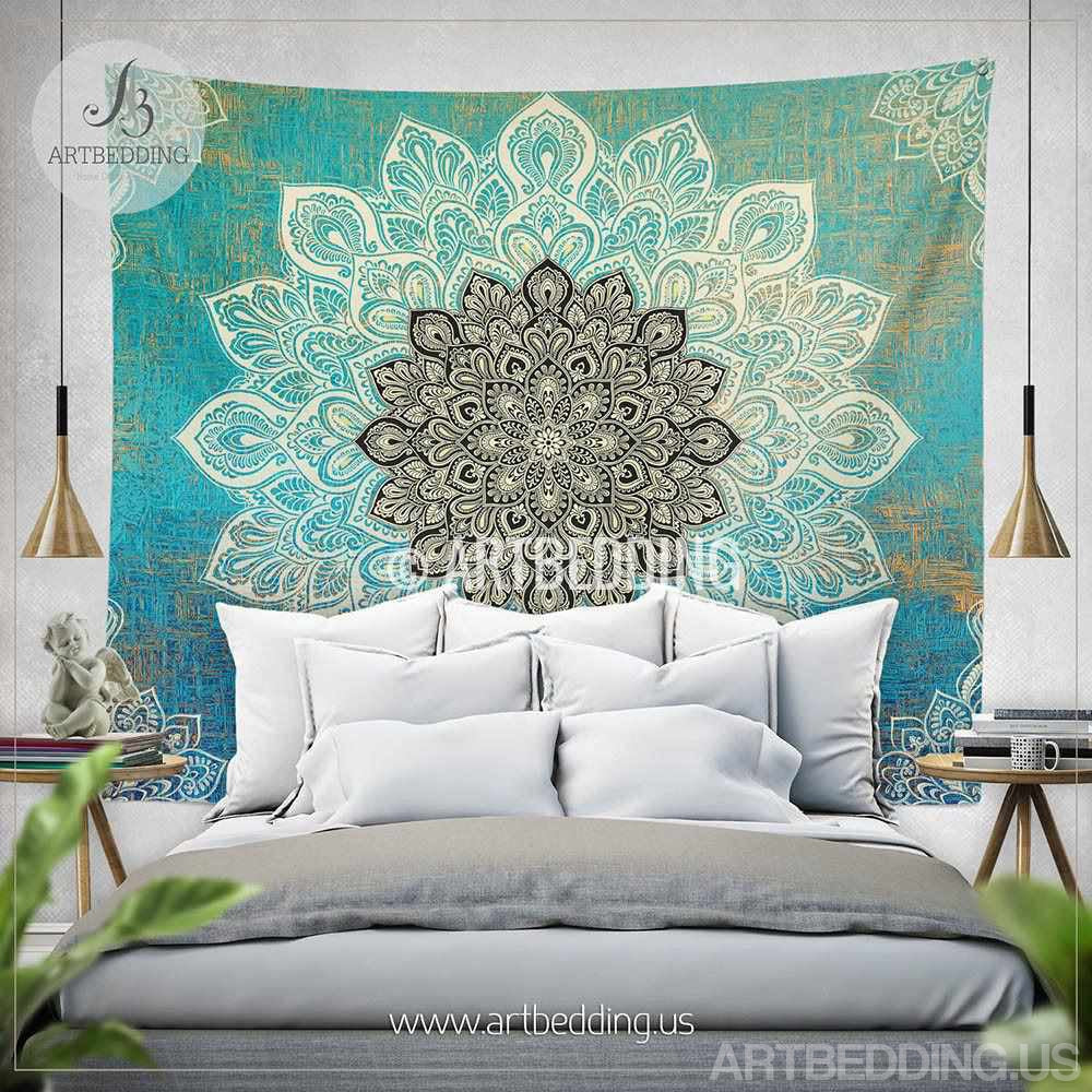 Boho Tapestry Mandala Tapestry Wall Hanging Bohemian Decor Bohochic Turquoise Rustic Decor