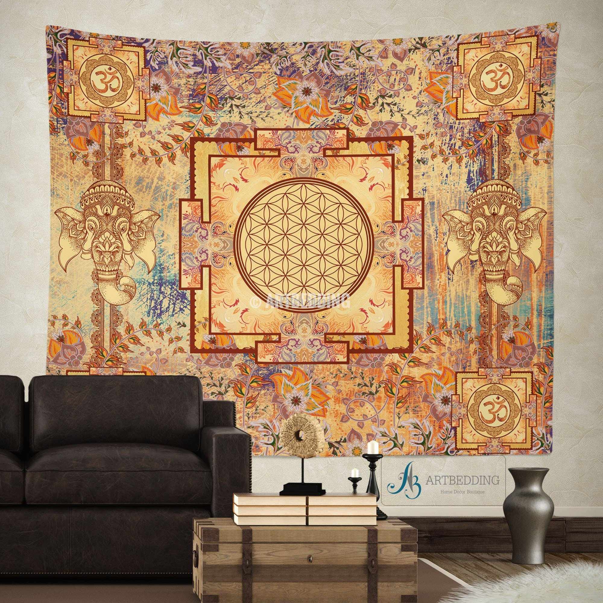 Boho Tapestry, Sacred Yantra wall tapestry, Hippie tapestry wall