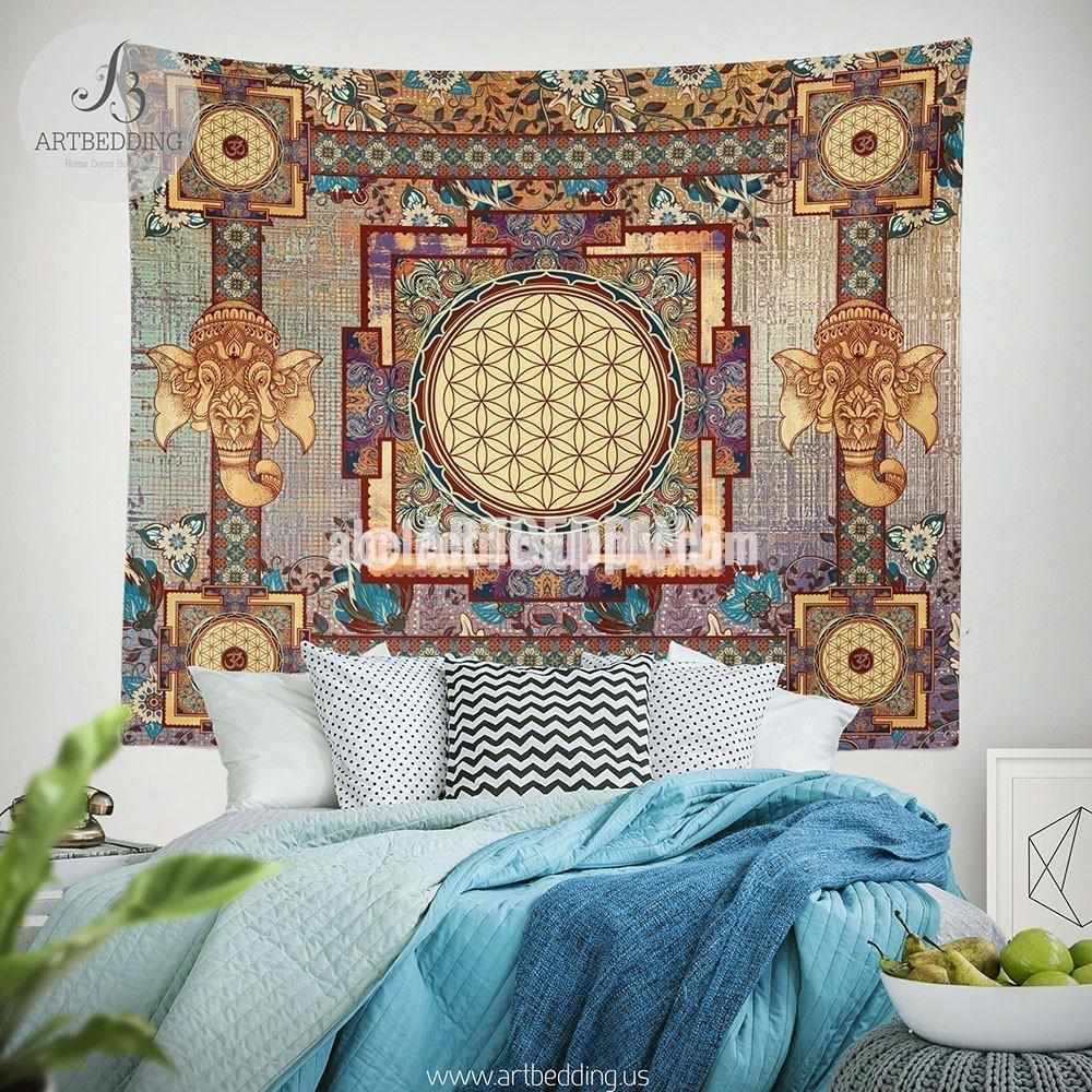 Boho flower of life wall Tapestry, Sacred Yantra Om wall tapestry, Elephant  talisman spiritual tapestry wall hanging, Spiritual bohemian decor –  ARTBEDDING