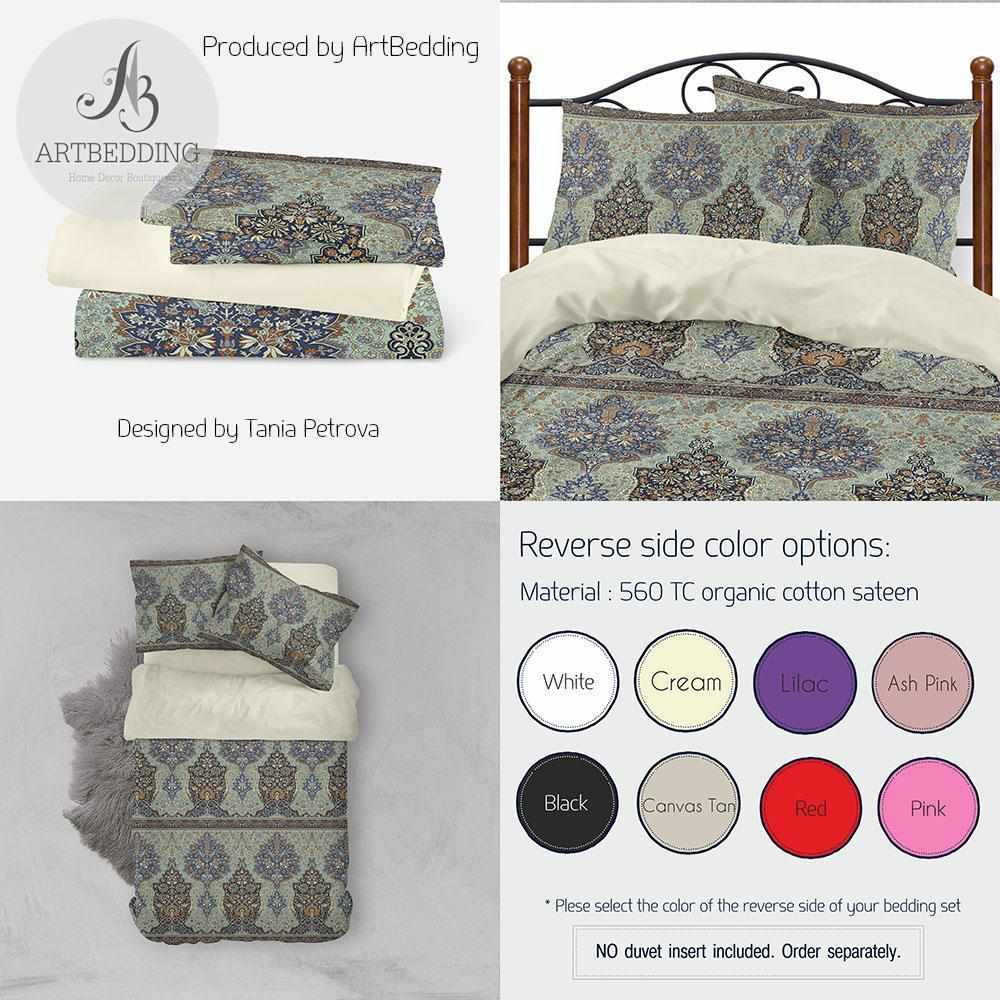 Boho Vintage Bedding Indie Green And Blue Duvet Cover Set Traditional India Boho Comforter Set Boho Bedroom Decor