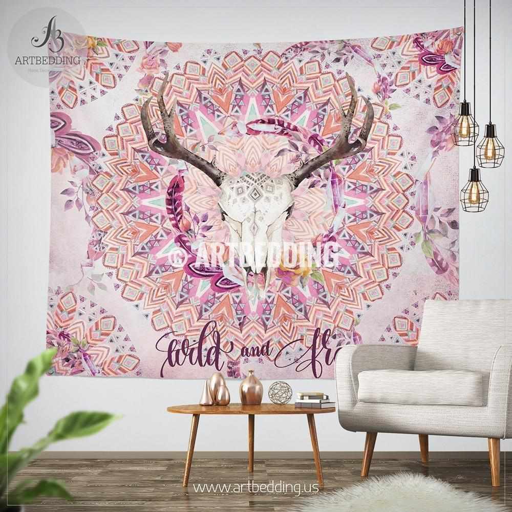 Deer Skull Tribal Wall Tapestry Deer Skull Wall Hanging Tribal Mandala Wall Art Print Boho Wall Tapestries Artbedding