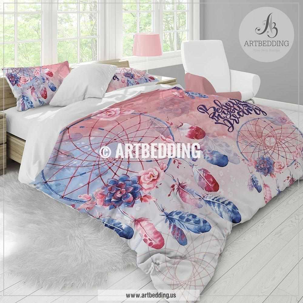 Dreamcatcher Bedding Blue And Red Dreamcatcher Feathers Duvet