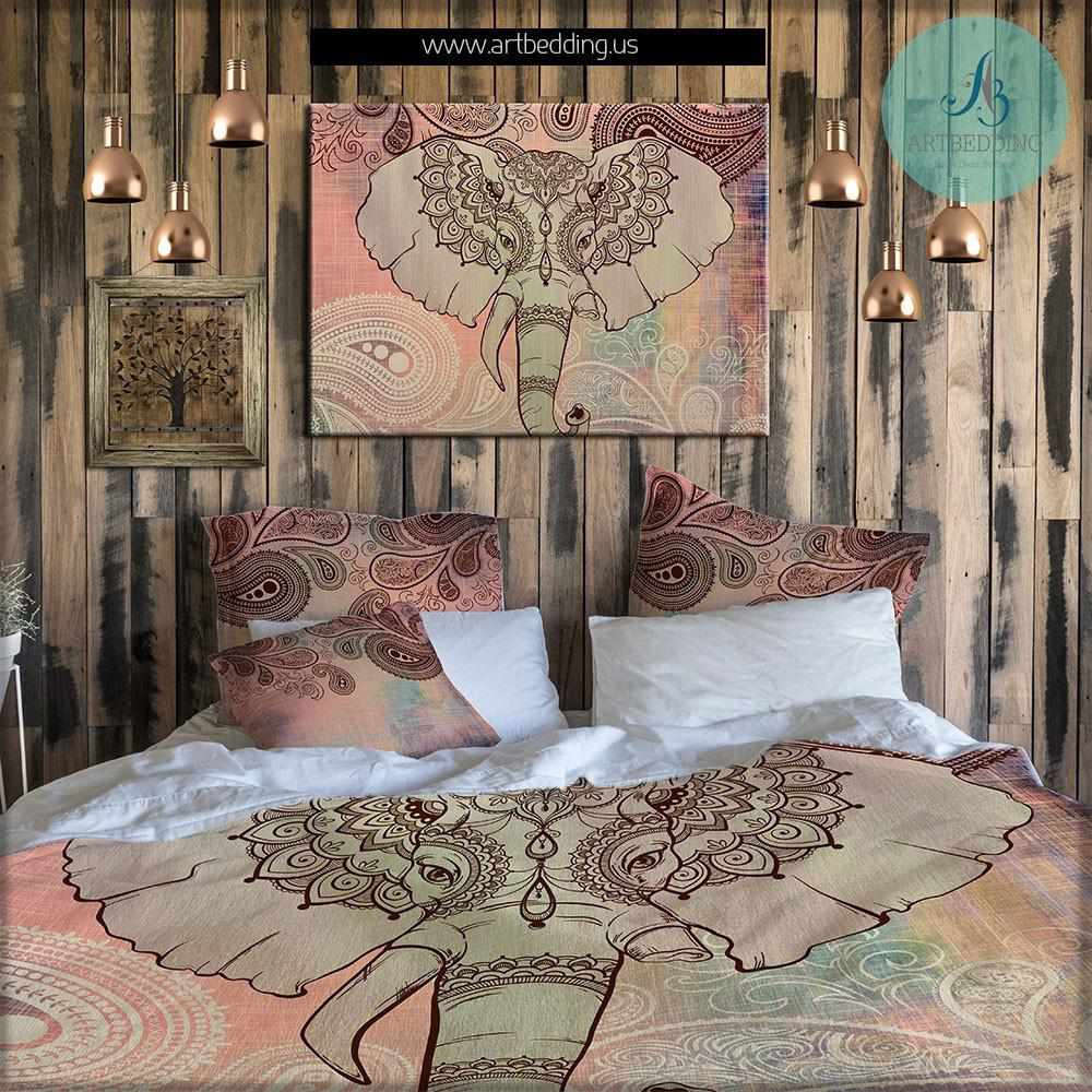 Elephant Bedding Bohemian Duvet Cover Set Indie Ganesh Vintage Bedding Set Boho Elephant Bedroom Decor