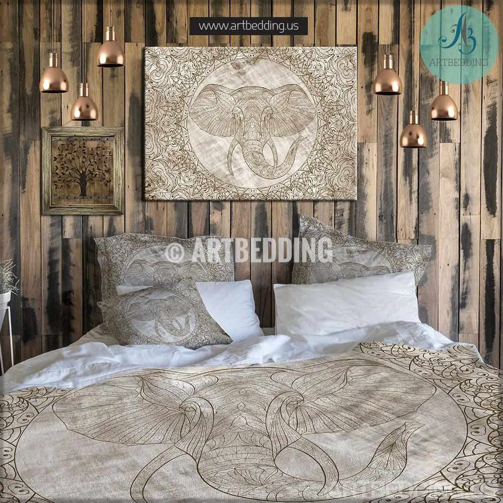 Feelyou Bohemian Duvet Cover Boho Mandala Print Bedding Set 3d Elephant Geometric Grid Comforter Cover For Adults Vintage Indian Tribal Bedspread Cover Bedroom Collection 3pcs Full Size Home Kids Bedding