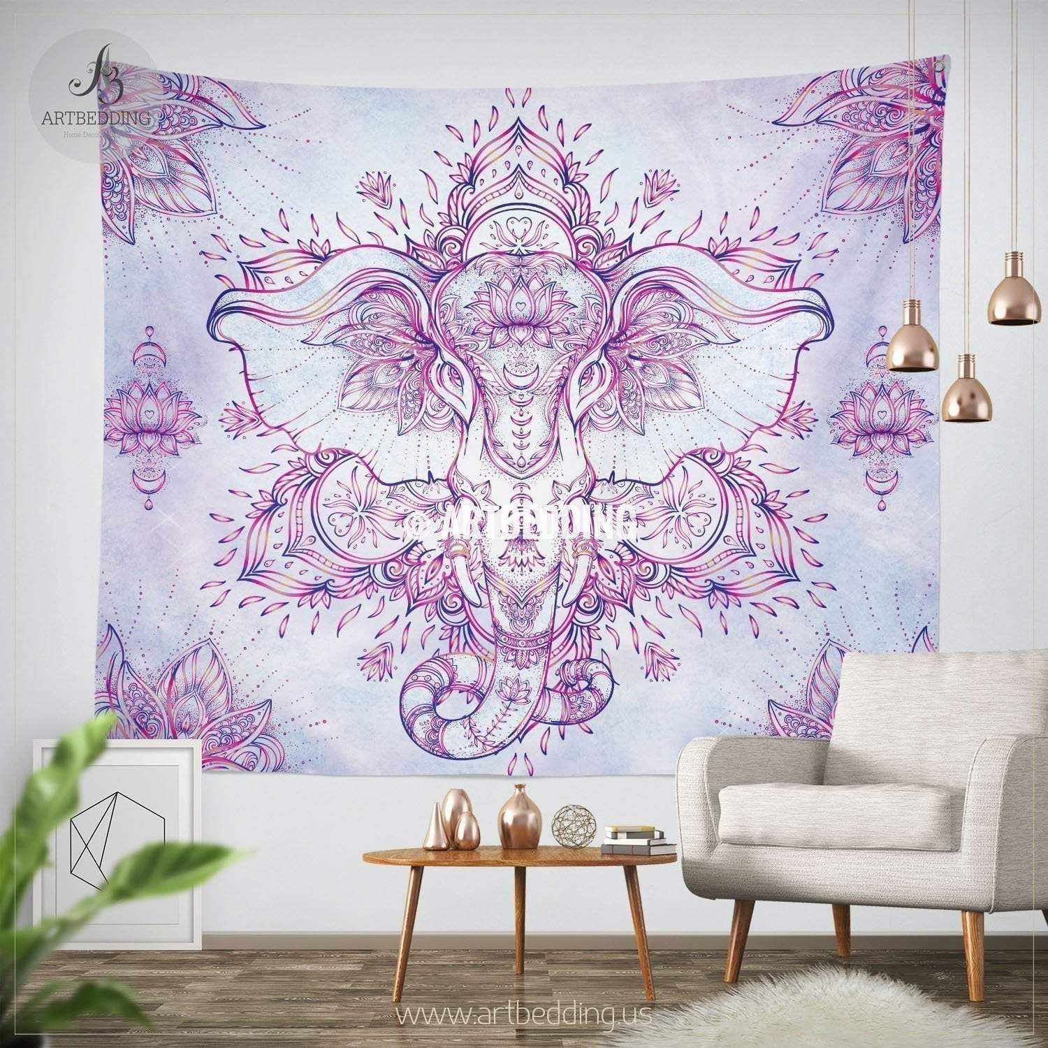 Elephant Tapestry Boho Elephant Wall Tapestry Ethno Ganesh Elephant Wall Hanging Indie Wall Tapestries Boho Vintage Shabby Chic Decor Artbedding Wall Art Artbedding