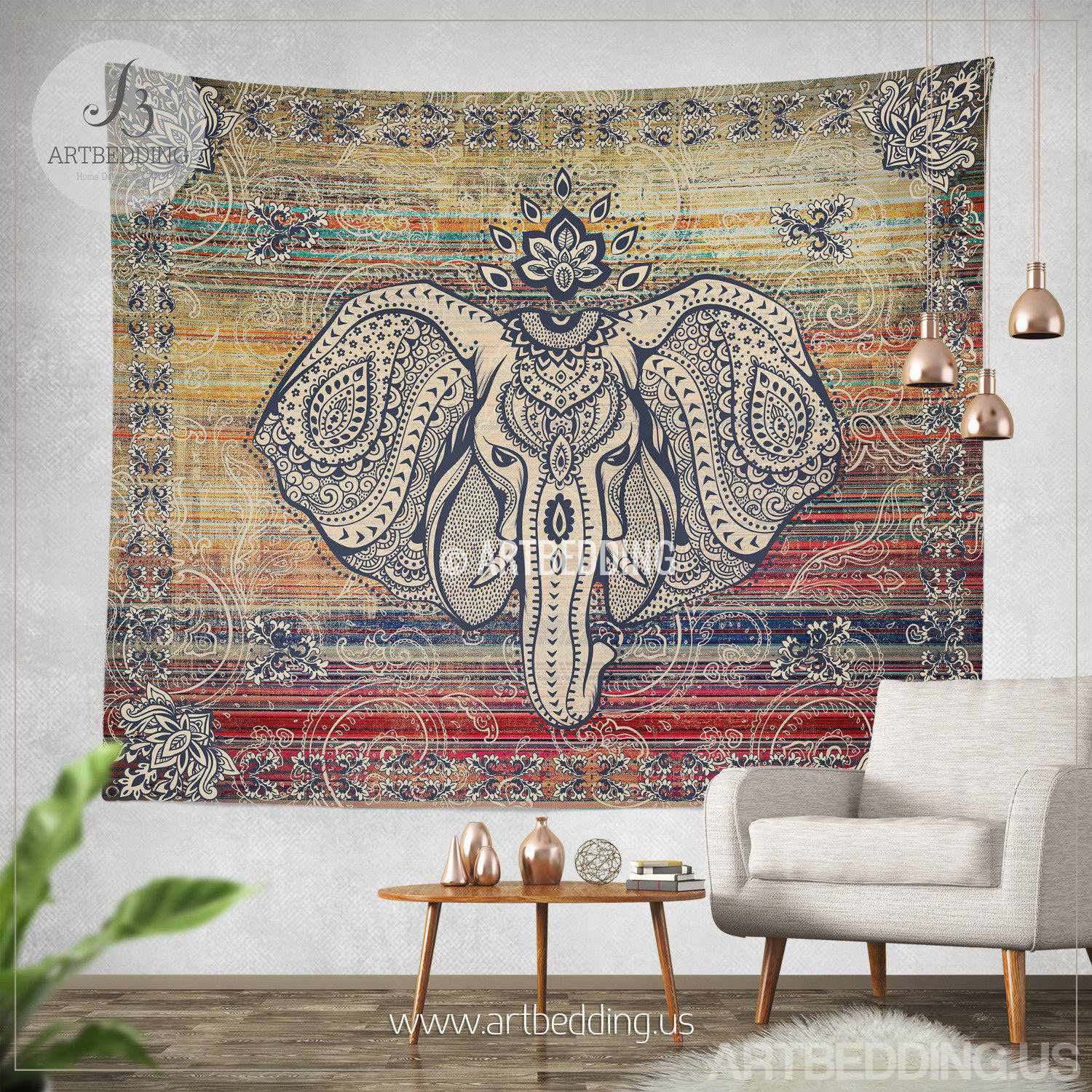 Ethno Ganesh Wall Tapestry Elephant Head Wall Tapestry Hippie Indie Artbedding