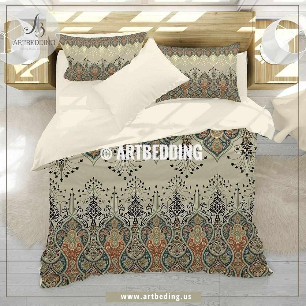 Ethno Indian Paisley Bedding Indie Motifs Tan Duvet Cover