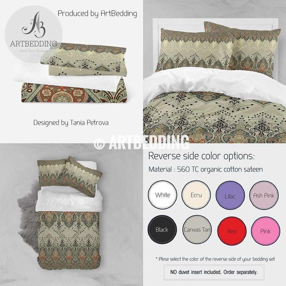 Ethno Indian Paisley Bedding Indie Motifs Tan Duvet Cover Set