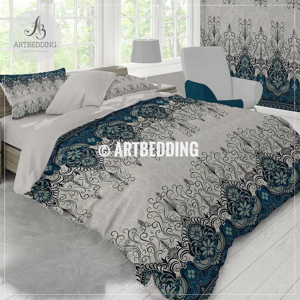 Ethno Indian Paisley Bedding Indie Motifs Tan Duvet Cover Set