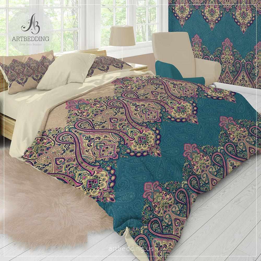 Ethno Indie Boho Bedding Indie Living Coral And Pink Duvet Cover Set Traditional India Boho Comforter Set Boho Bedroom Decor