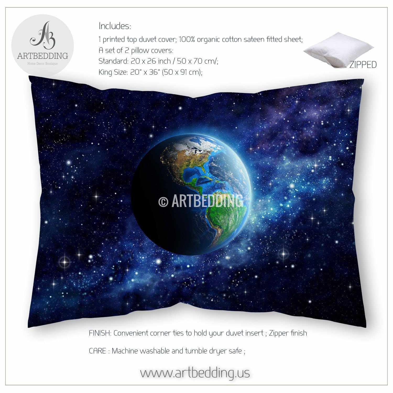 Galaxy Bedding Set Earth From Space Duvet Cover Set Stars Nebula