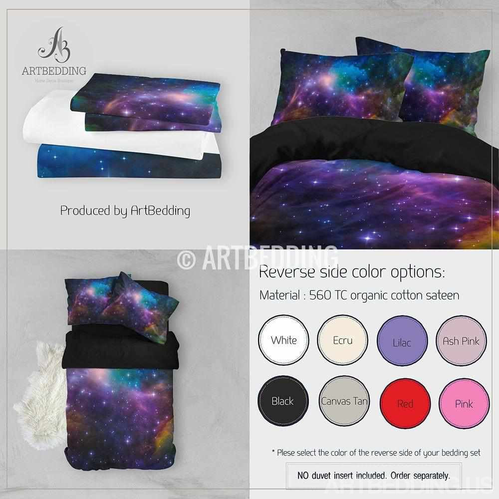 Galaxy bedding set, purple nebula in deep space Bedding set – ARTBEDDING