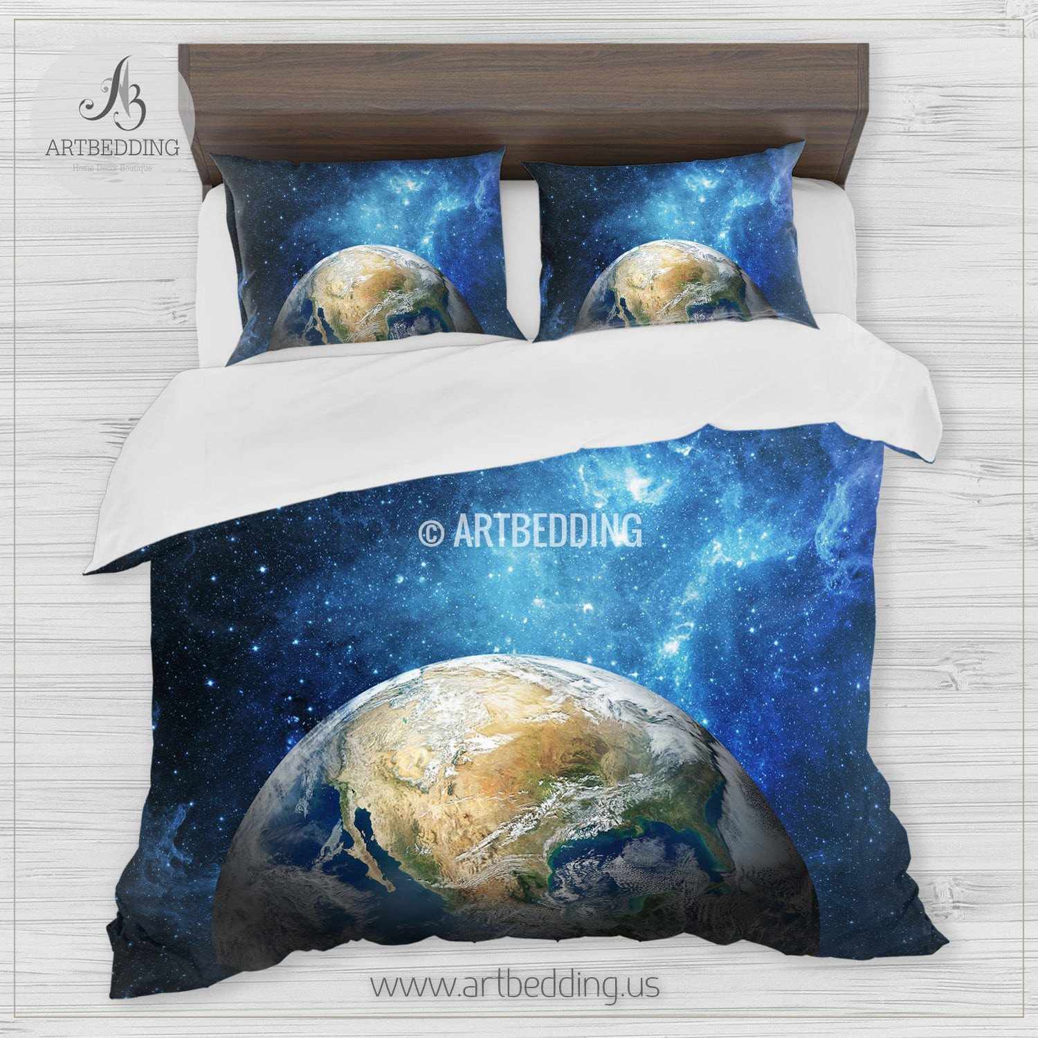 Galaxy Bedding Set Earth From Space Duvet Cover Set Stars Nebula