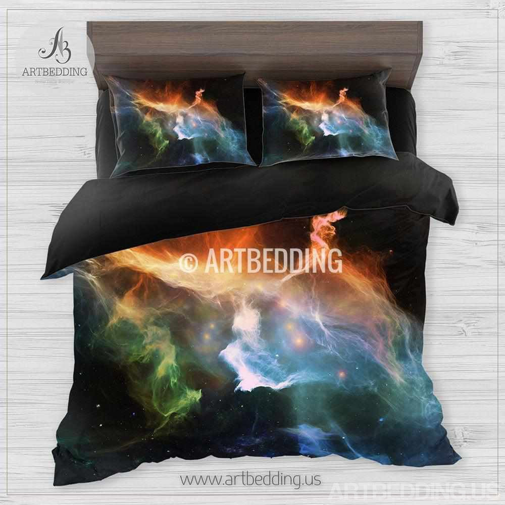 Galaxy Bedding Set Multicolor Space Duvet Cover Set Stars Nebula