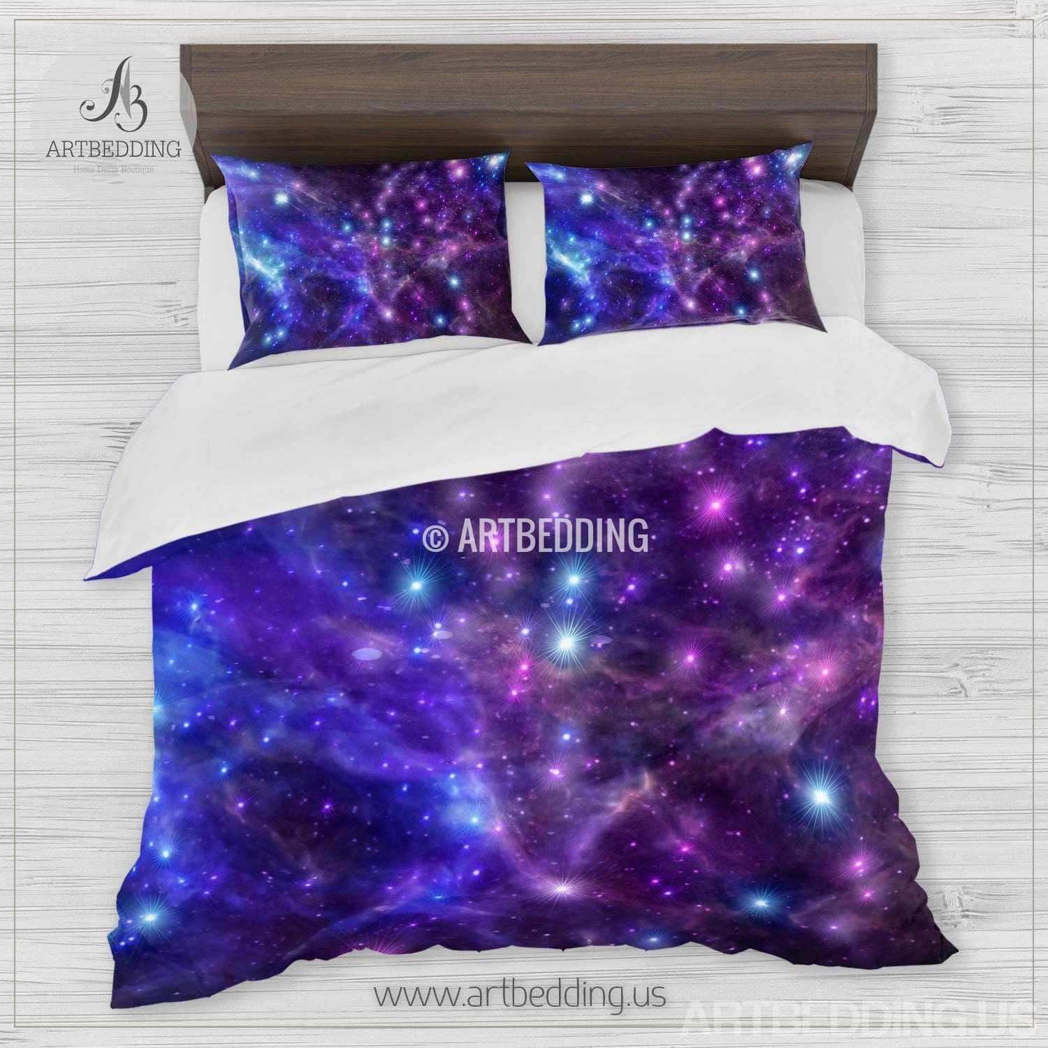 Galaxy bedding set, Space duvet cover set, Deep space nebula Bedding ...