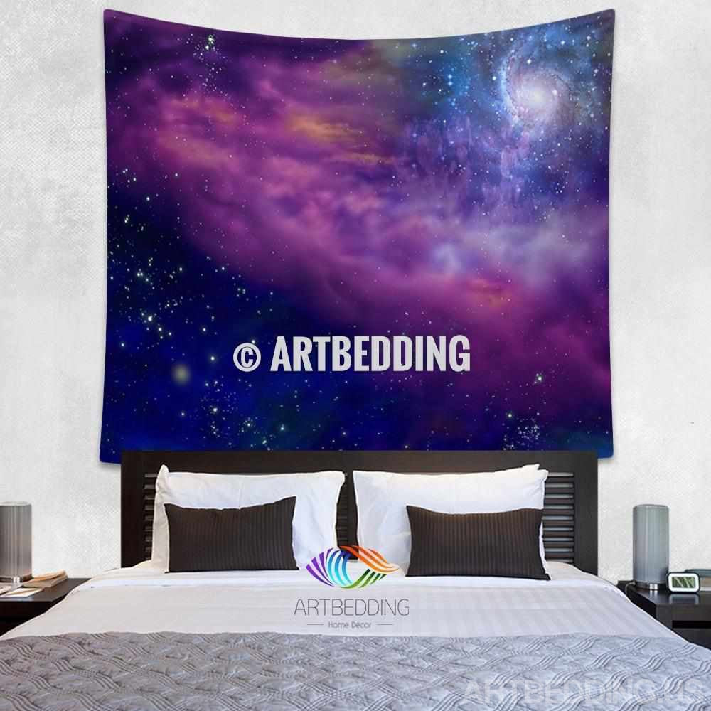 Galaxy Tapestry Spiral Galaxy On A Blue And Purple Deep Space Background Wall Tapestry Galaxy Tapestry Wall Hanging Spiral Galaxy Wall Tapestries