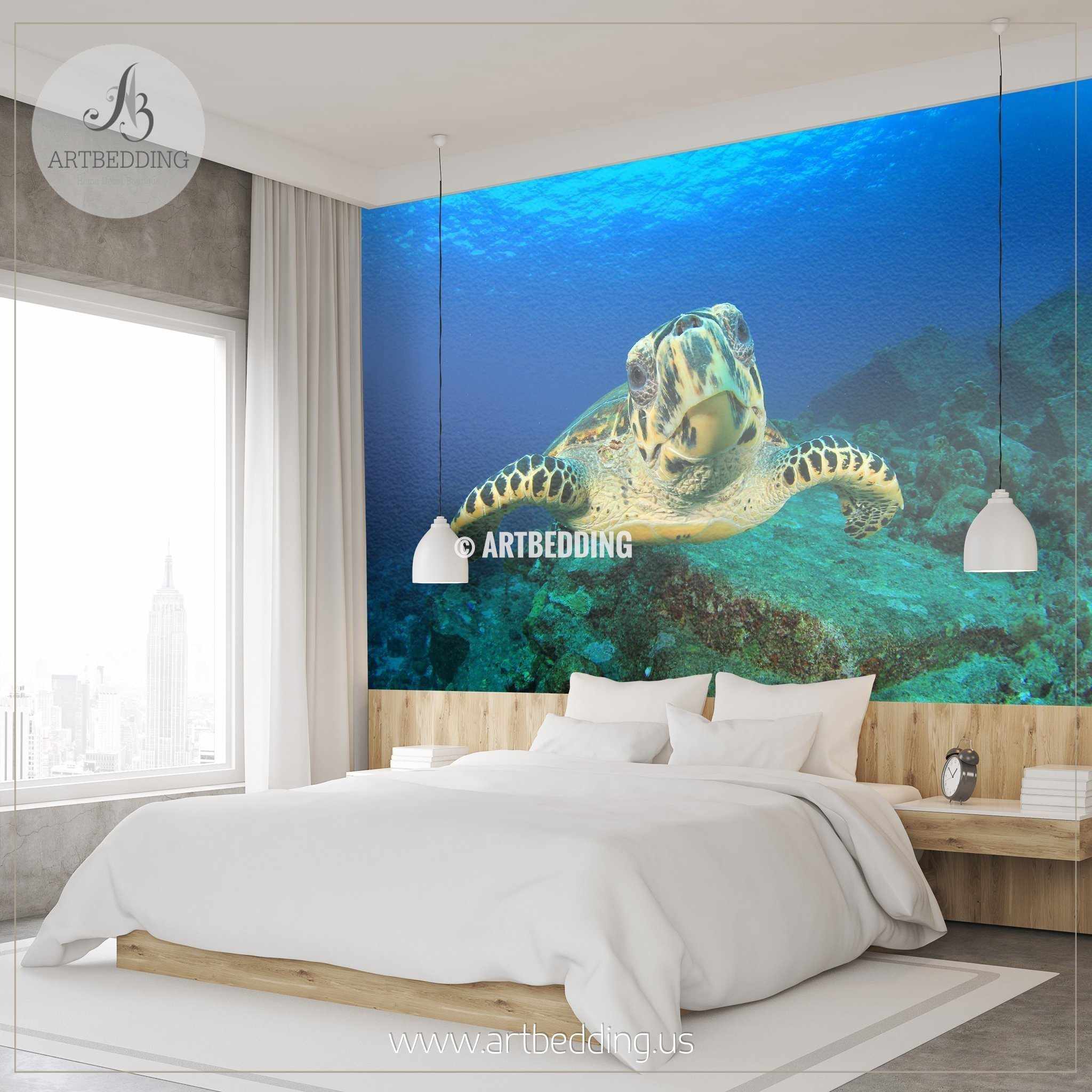 Hawksbill Sea Turtle Underwater Wall Mural Hawksbill Sea Turtle Self Adhesive Peel Stick Photo Mural