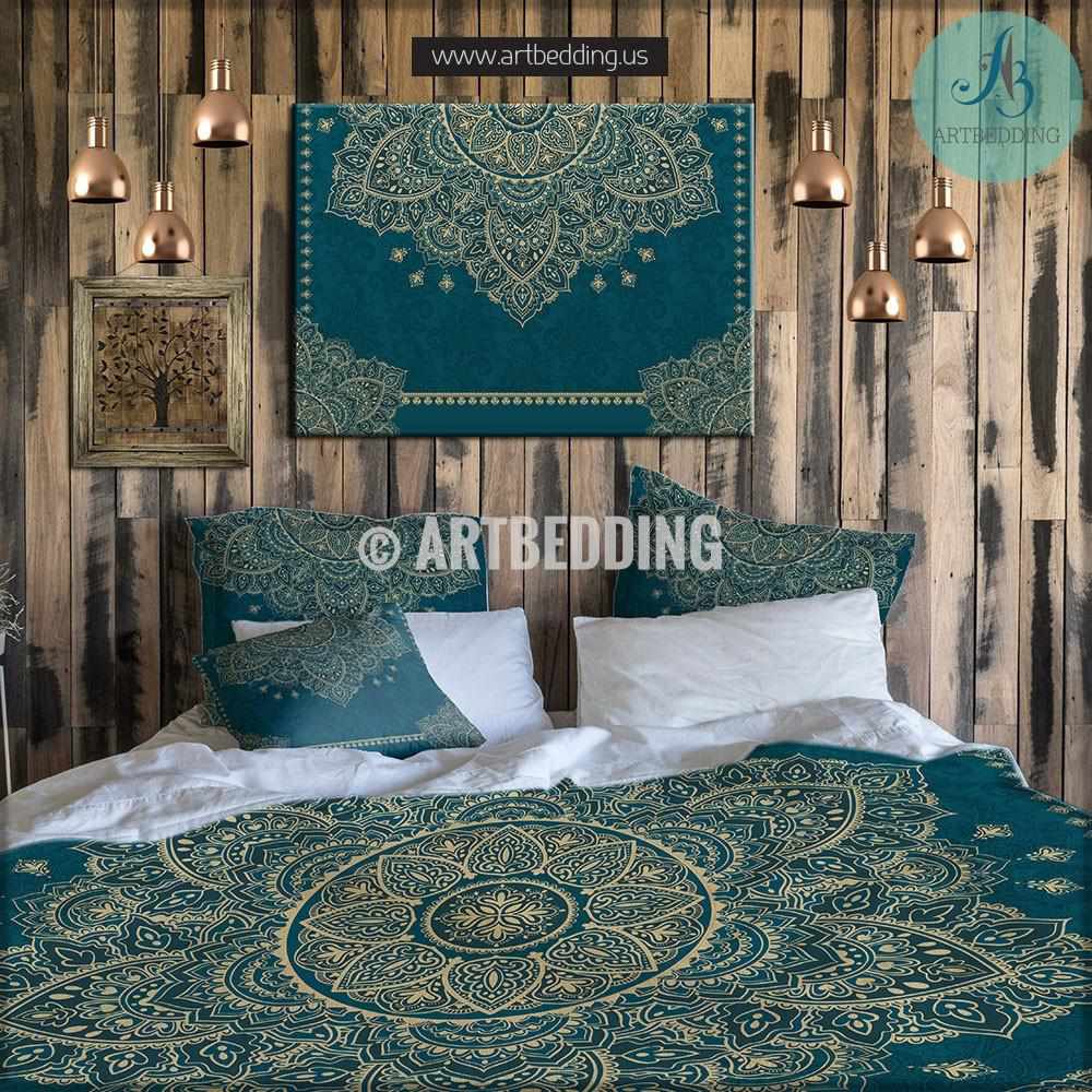 Mandala Bedding Teal And Gold Mandala Duvet Cover Set Henna