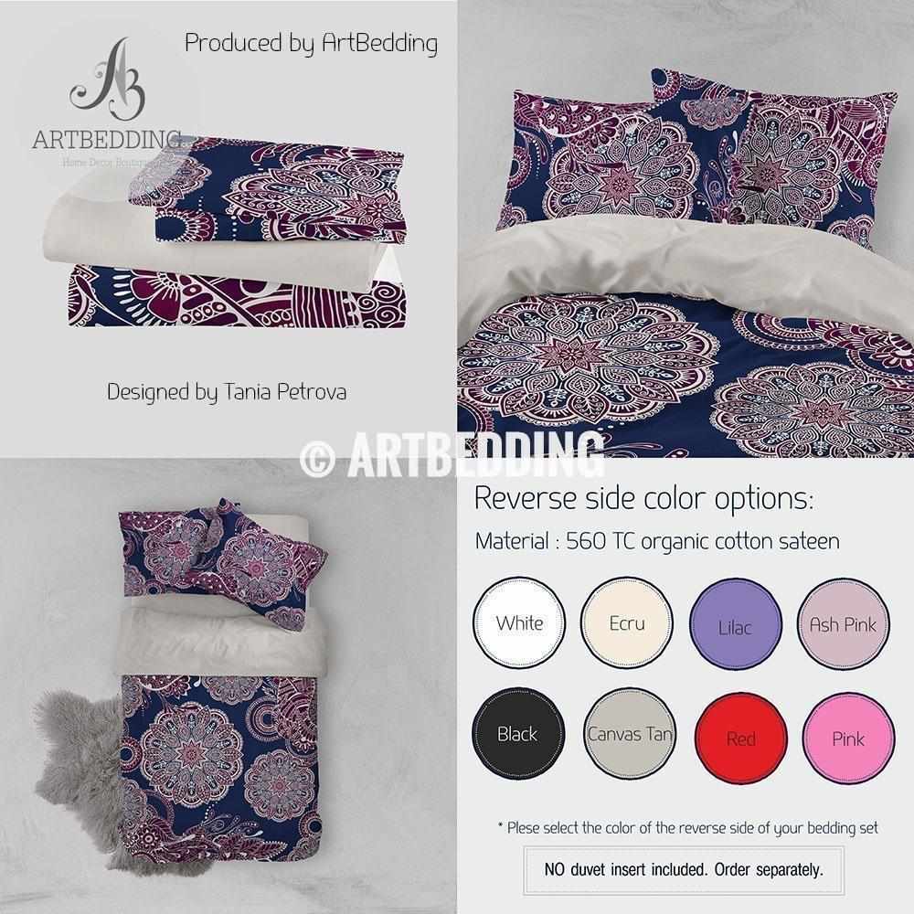 Mandala bedding, Blue and plum mandala bohemian bedding, Purple blue b ...