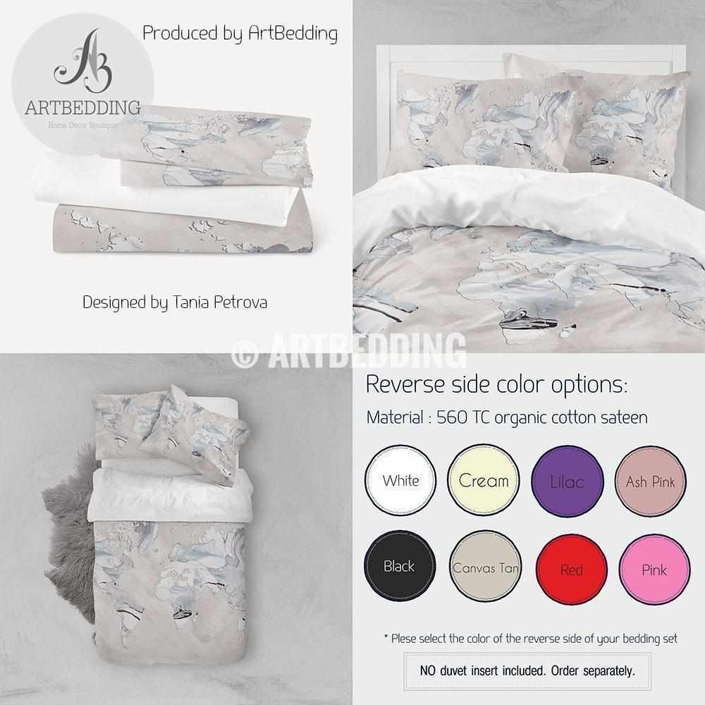 Travel Map Bedding Abstract Liquid Adventure Map Duvet Cover Set