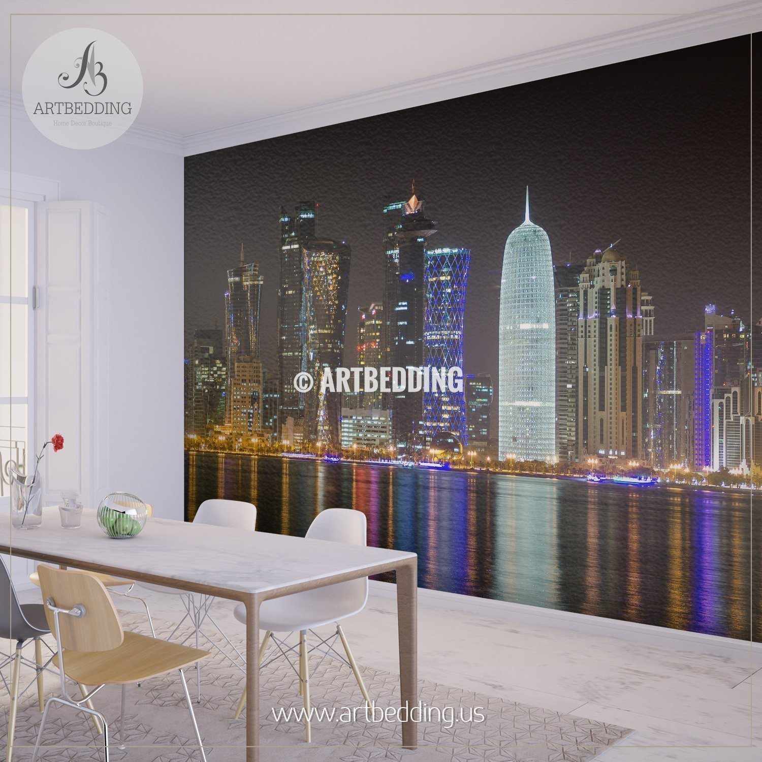 Night scene of Doha in Qatar  Wall  Mural Qatar  Photo Mural 