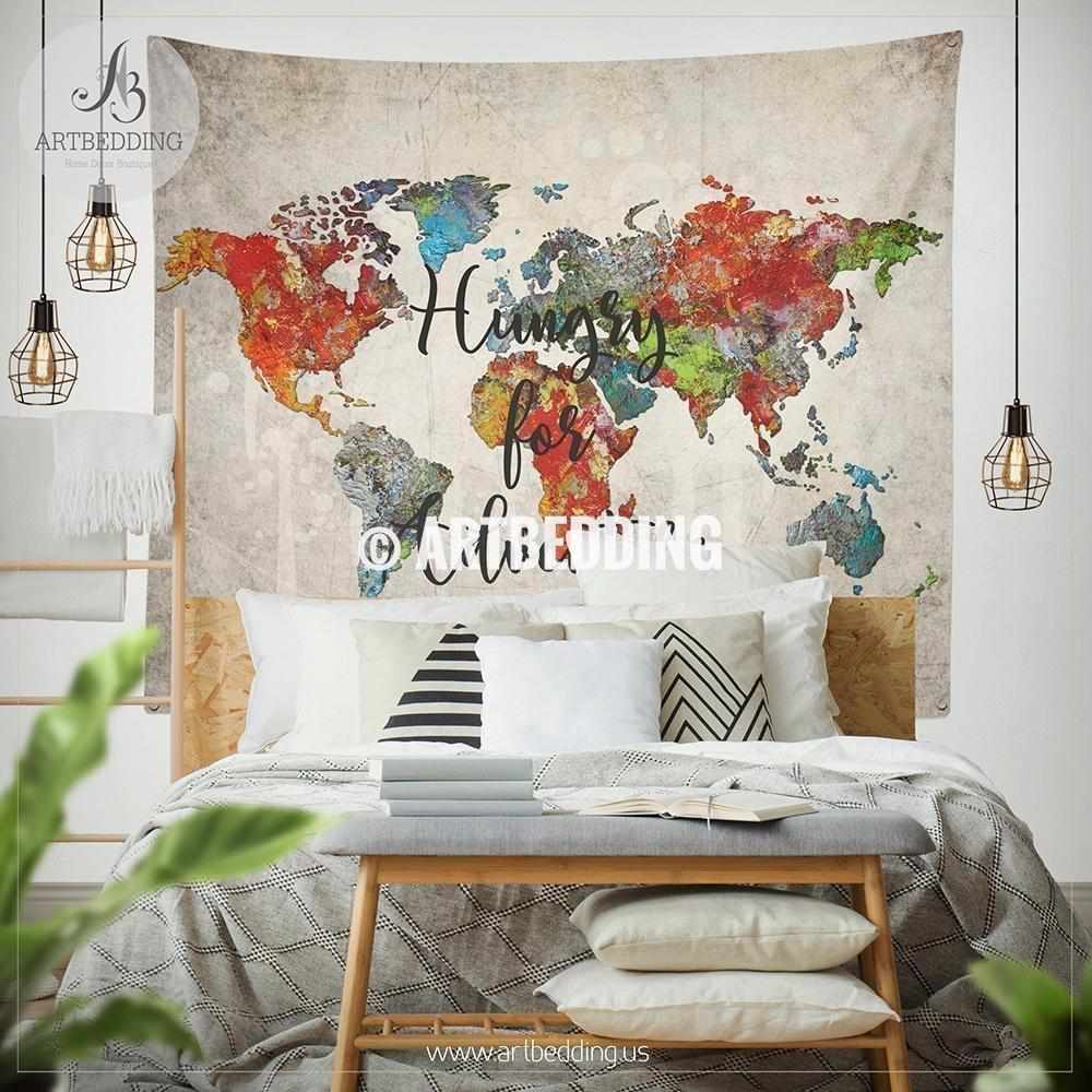 Oil Painting World Map Wall Tapestry Abstract Adventure World Map Wall Hanging Bohemian Travel Wall Tapestries Boho Wall Decor