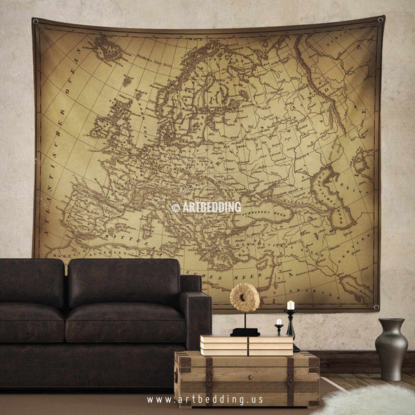 Old Map Of Europe Wall Tapestry Vintage Interior World