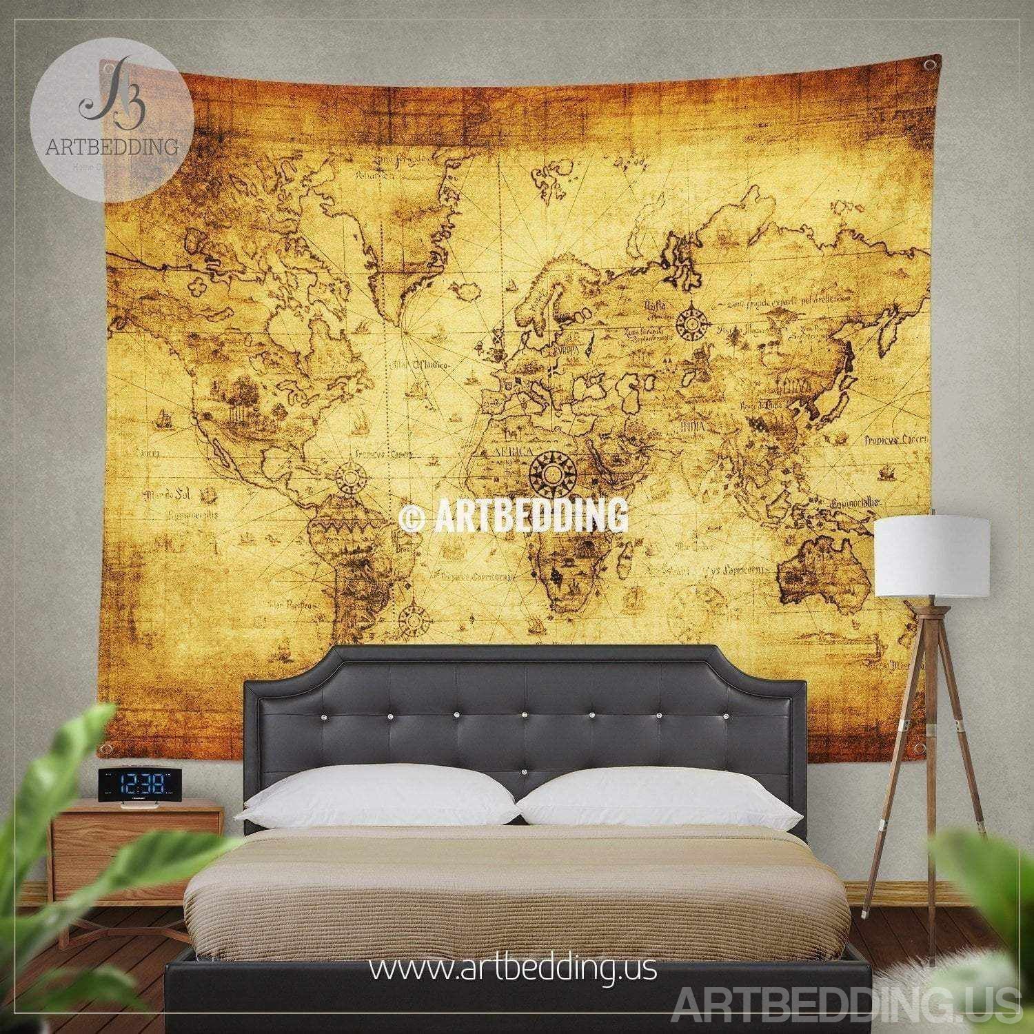 Ancient World Map Wall Tapestry Vintage World Map Wall Hanging