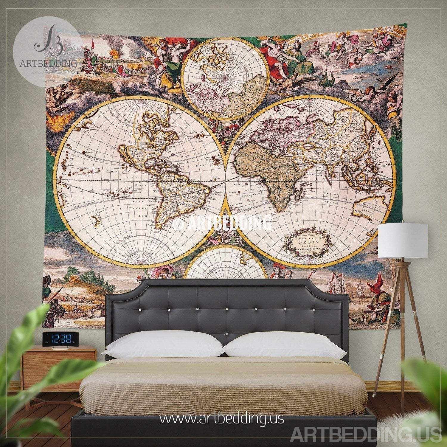 Ancient World Map Wall Tapestry Vintage World Map Wall Hanging