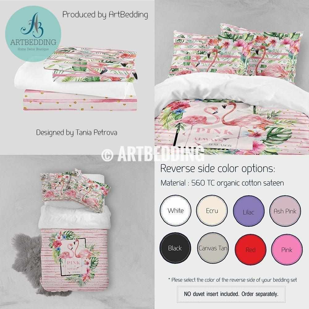 Pink Flamingo designer bedding, Watercolor pink strypes tropical ...