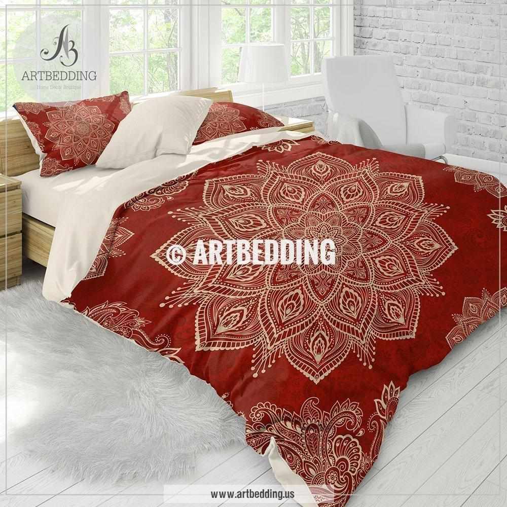 Red Mandala Bedding Bright Red And Cream Beige Mandala Bedding