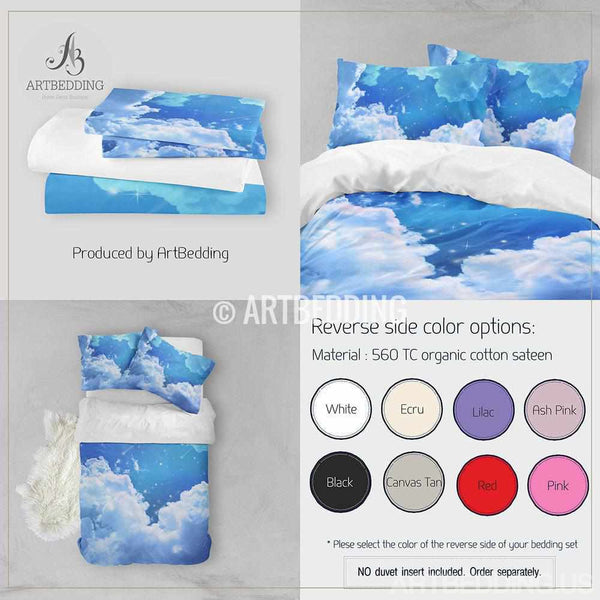 Galaxy bedding, Night sky with stars Bedding set, White clouds on a ...