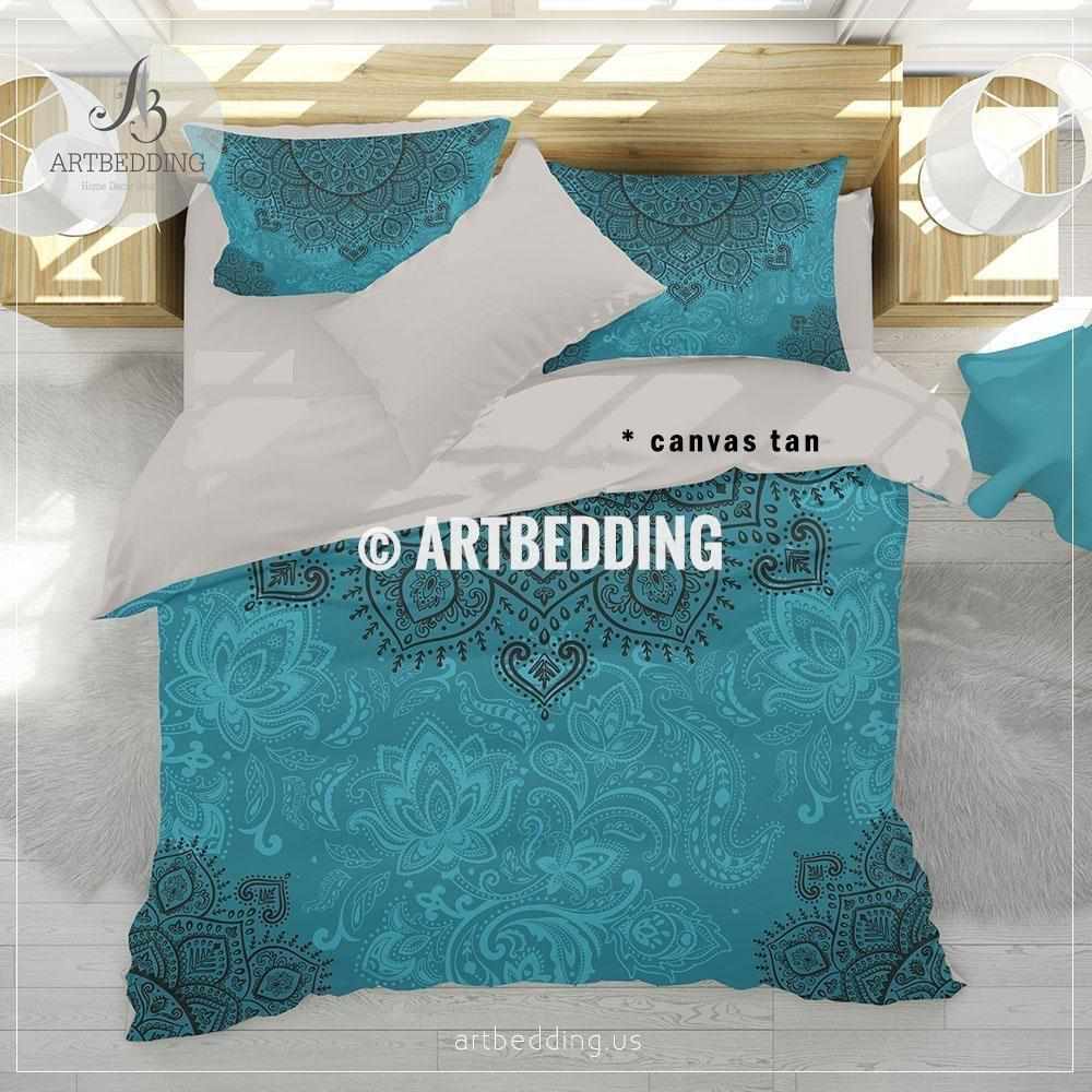 Teal Blue Boho Mandala Bedding Teal Mandala Duvet Cover Boho