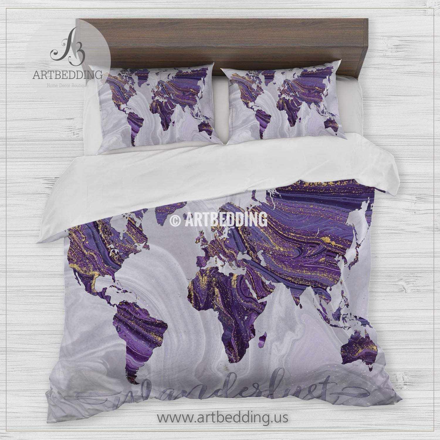 Marble Map Bedding Violet Purple And Gold Marble Map Duvet Cover