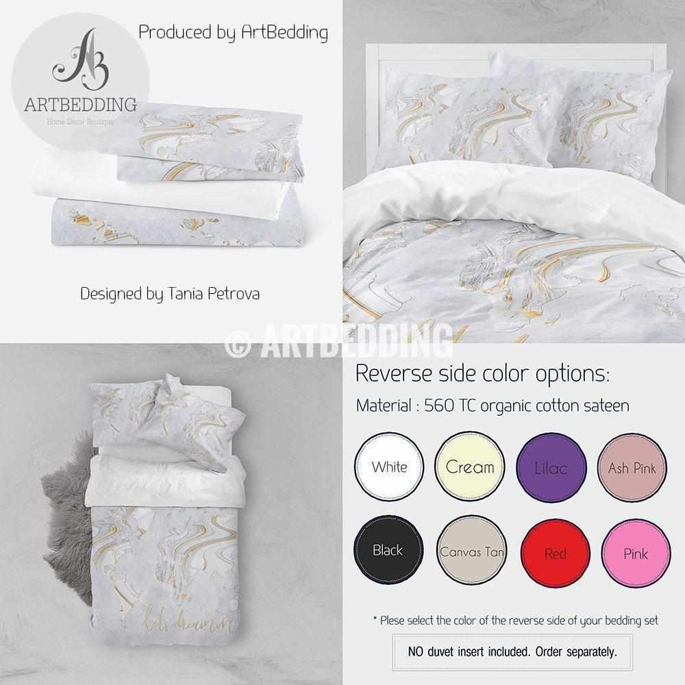 Travel Map Bedding Abstract White And Gold Liquid Marble Map