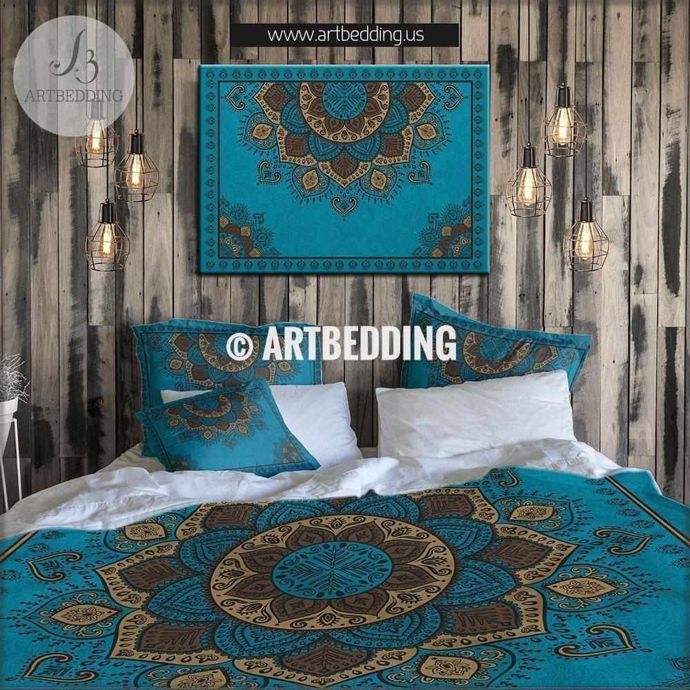 Turquoise And Gold Boho Mandala Bedding Teal Mandala Duvet Cover