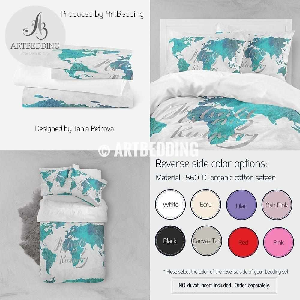 Turquoise Green And Blue Watercolor Abstract Painting World Map