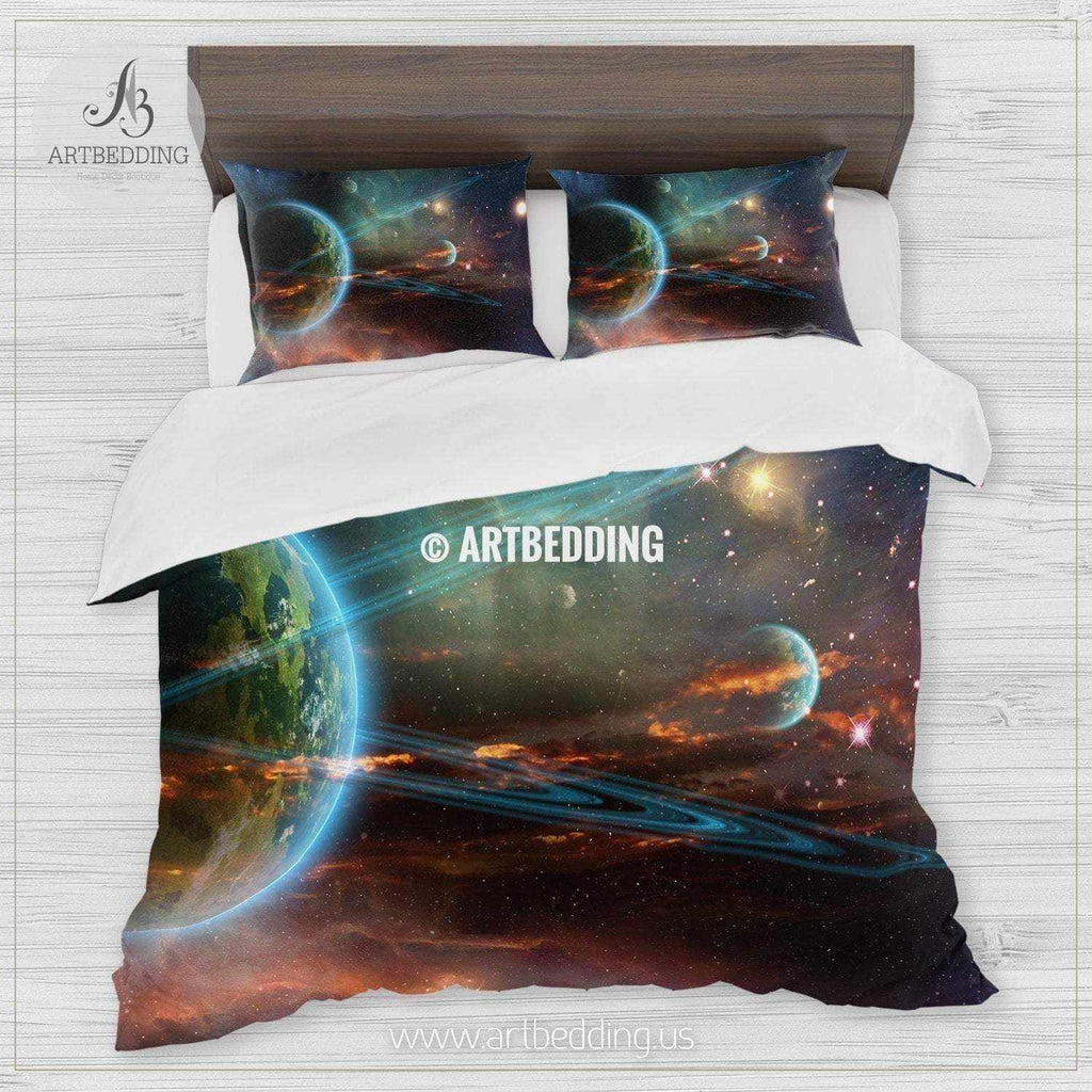 Twin Ring Giant Galaxy Bedding Abstract Space Bedding Set Galaxy