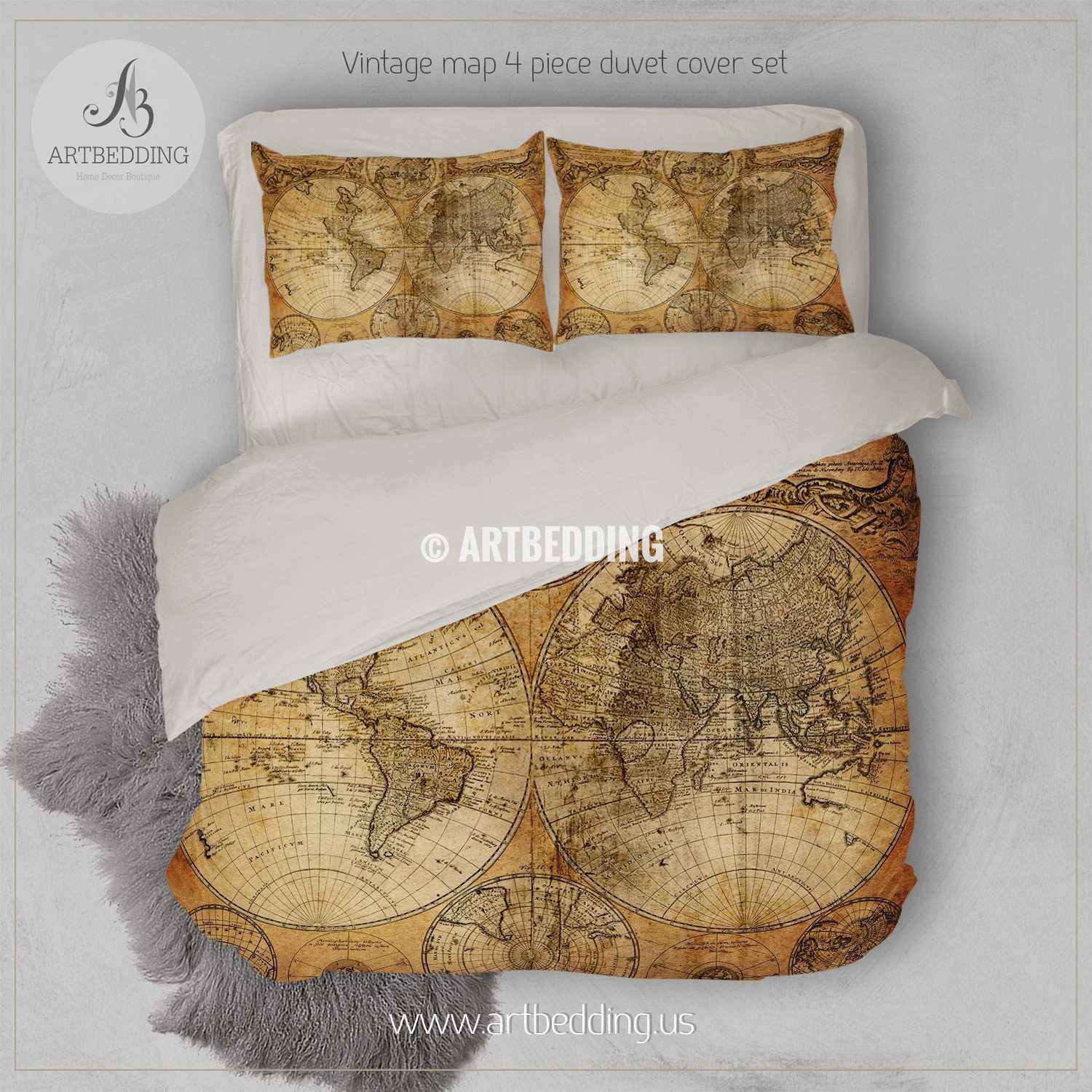 Twin Twin Xl Vintage Map Duvet Cover Vintage Old Map Dorm Duvet